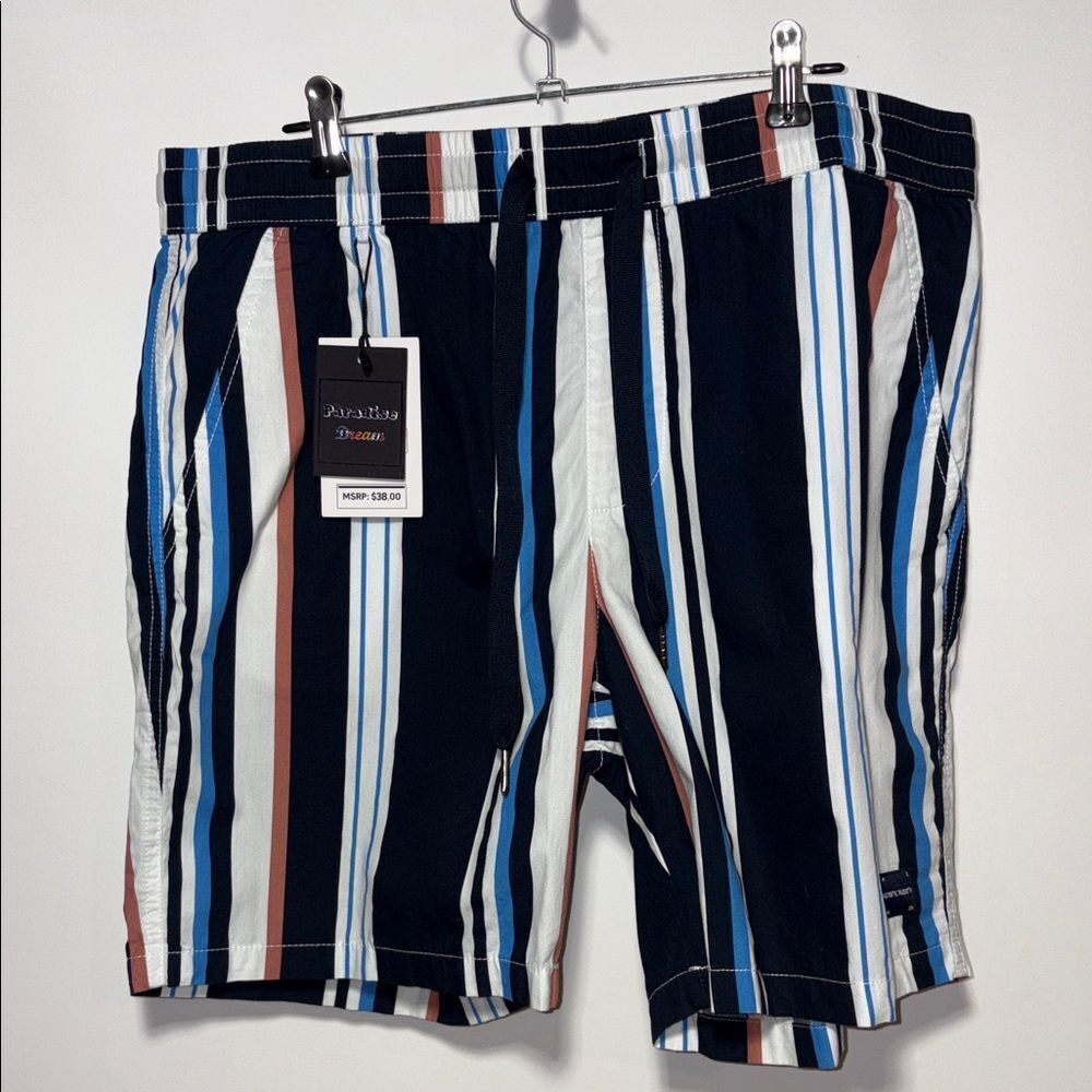 Denim & Flower Men's Striped Board Shorts - Blue, White, Brown